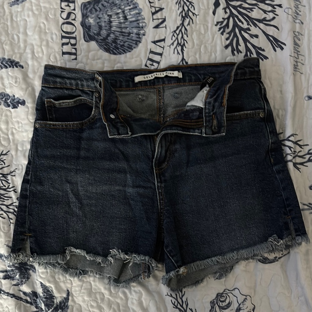 Celebrity Pink Blue Jean Shorts Frayed Hem